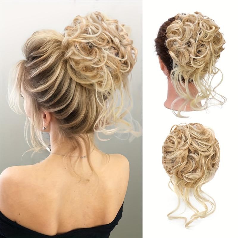 Messy Bun Hair Extensions Wavy Hair Wrapped In Ponytail Braids