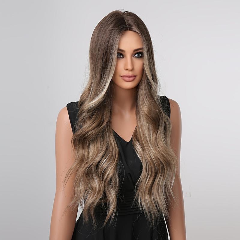 Long Brown Blonde Ombre Curly Wig for Women Synthetic Hair Daily Use