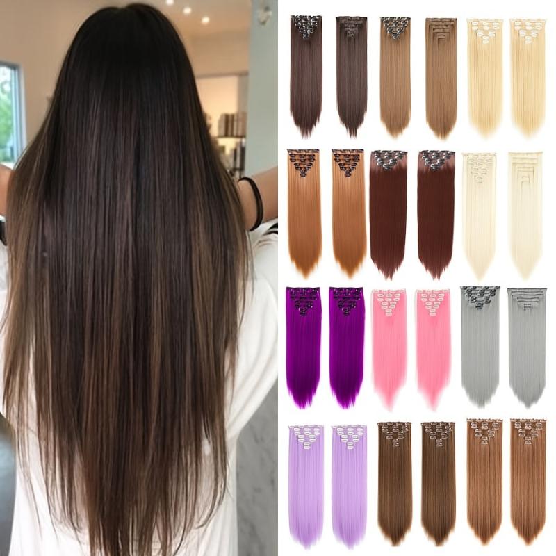 7pcs Heat Resistant Synthetic Clip In Hair Extensions Straight Hair Pieces