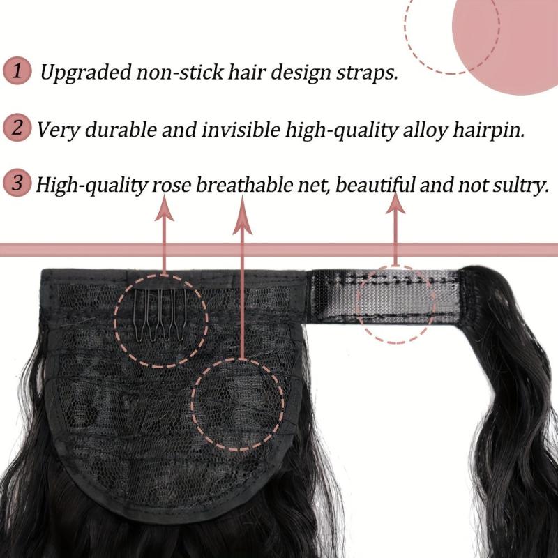 Long Curly Wavy Ponytail Extensions with Hair Tie Synthetic Fiber Wrap Around