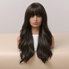 Wine Red 66cm Long Wavy Hair Wig with Bangs