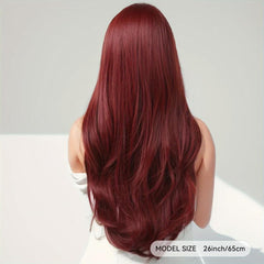 Wine Red 66cm Long Wavy Hair Wig with Bangs