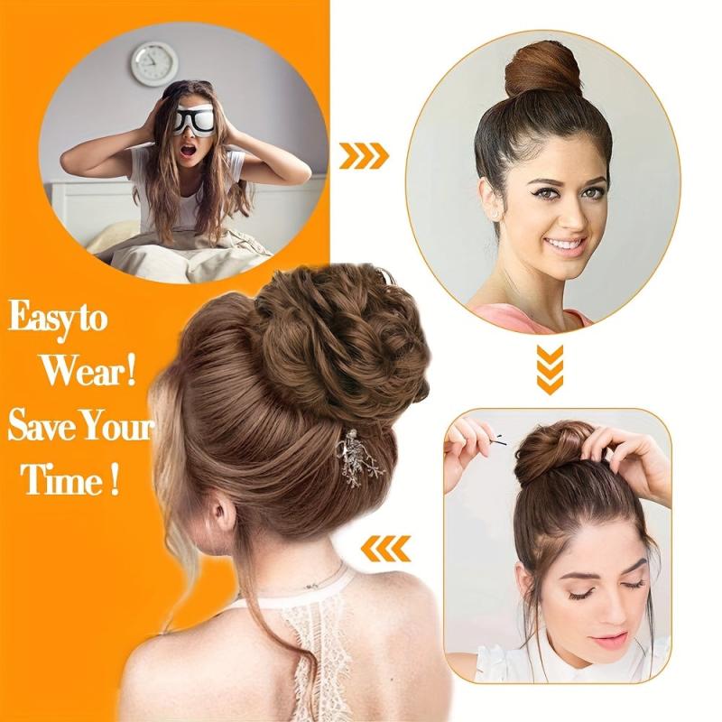 Messy Curly Hair Bun Scrunchie Extension Dark Brown