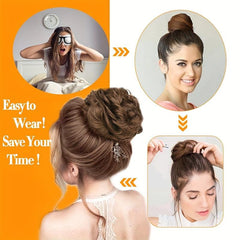 Messy Curly Hair Bun Scrunchie Extension Dark Brown