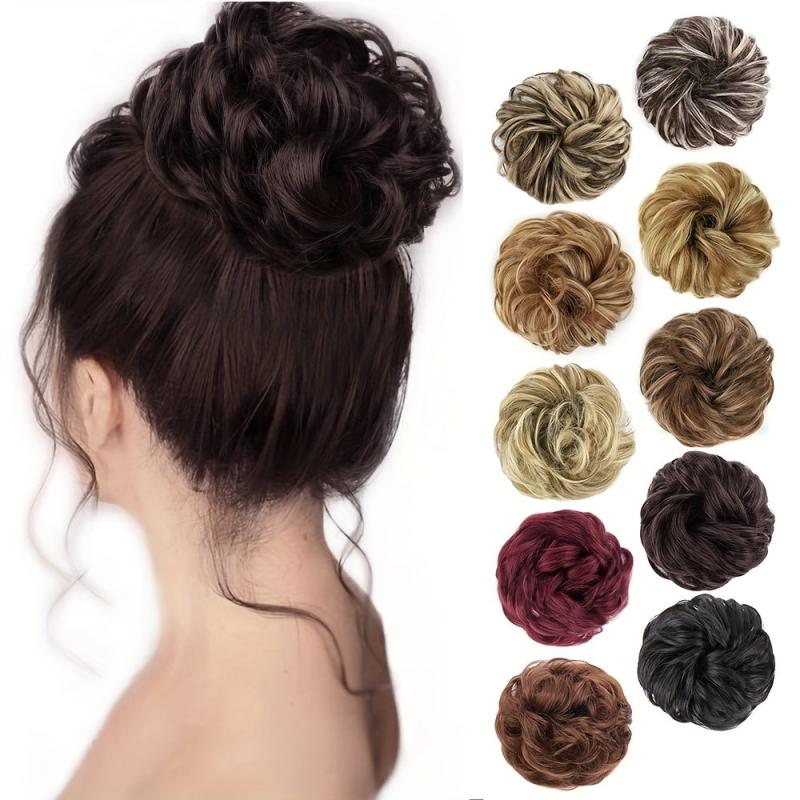 Messy Curly Hair Bun Scrunchie Extension Dark Brown