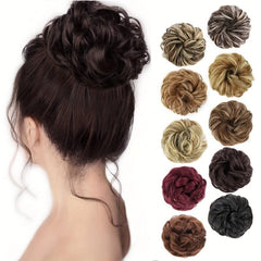 Messy Curly Hair Bun Scrunchie Extension Dark Brown