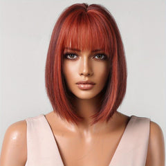 Short Blonde Bob Wig with Ivory Bangs Synthetic Hair for Daily Party Cosplay