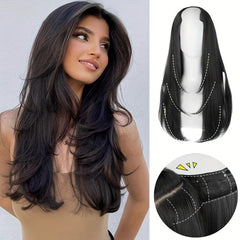 Long Straight Hair Pieces Synthetic Clip In Hair Extensions Natural Look