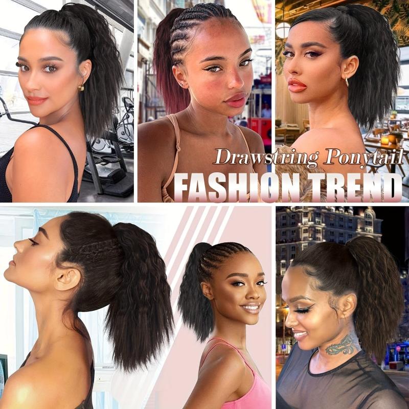 Ombre Kinky Curly Wave Ponytail Extension 30 48 Cm Short Corn Wave Drawstring