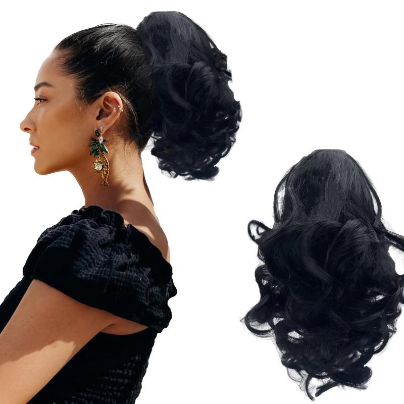 Short Ponytail Extension Curly Claw Clip Pony Tail Hairpiece for Women Synthetic