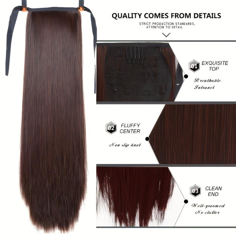 Straight Pony Tail Hair Wig Bundle False Hair Clip Hairpiece for Women
