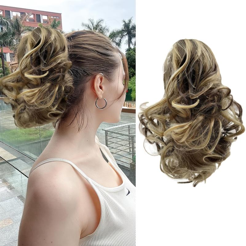 Short Ponytail Extension Loose Curly Wavy Claw Clip Hair Extensions