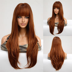 Long Ombre Brown Straight Wig with Bangs for Daily Wear