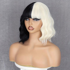 Two Tone Women's Curly Bob Wig With Bangs