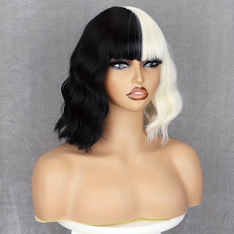 Two Tone Women's Curly Bob Wig With Bangs