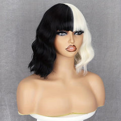 Two Tone Women's Curly Bob Wig With Bangs