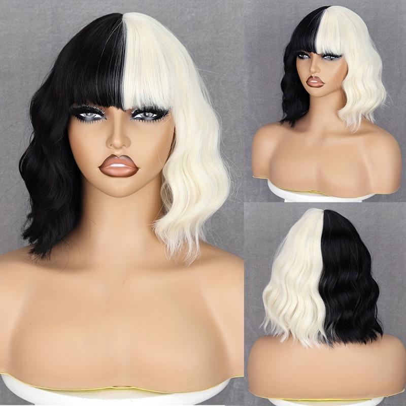 Two Tone Women's Curly Bob Wig With Bangs