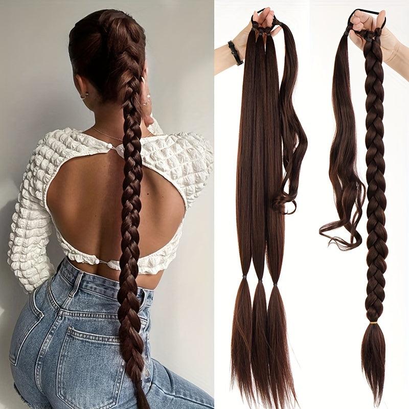 Long Braided Ponytail Hair Extensions Rubber Band 81 Straight Synthetic Ponytail