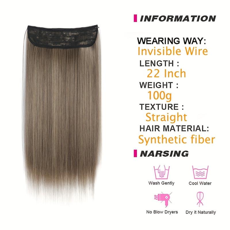 Long Straight Hair Extensions Invisible Wire Adjustable Size