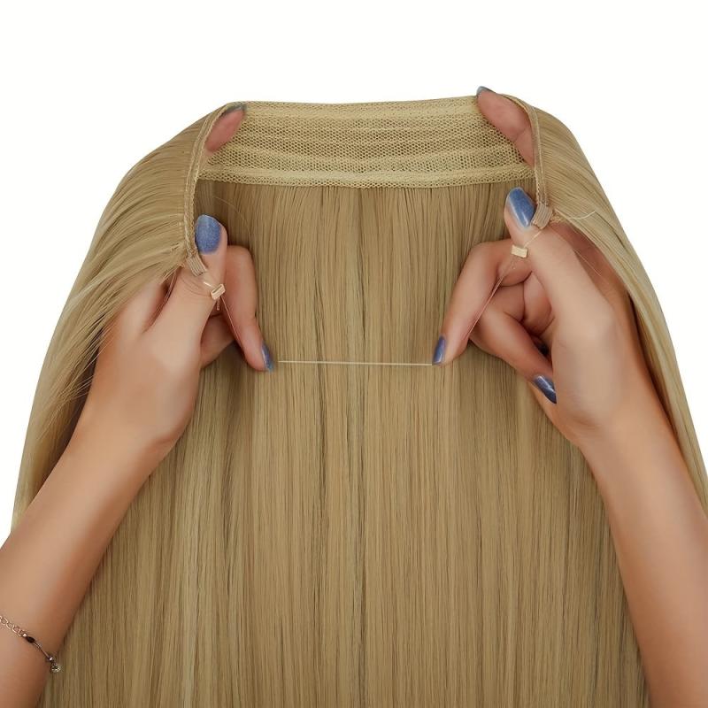 Long Straight Hair Extensions Invisible Wire Adjustable Size