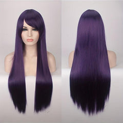 Purple Extra Long Straight Wig With Bangs Colored Synthetic Costume Wig