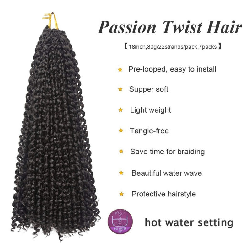 18 Inch Water Wave Synthetic Braids for Passion Twist Crochet Braiding Hair 1B