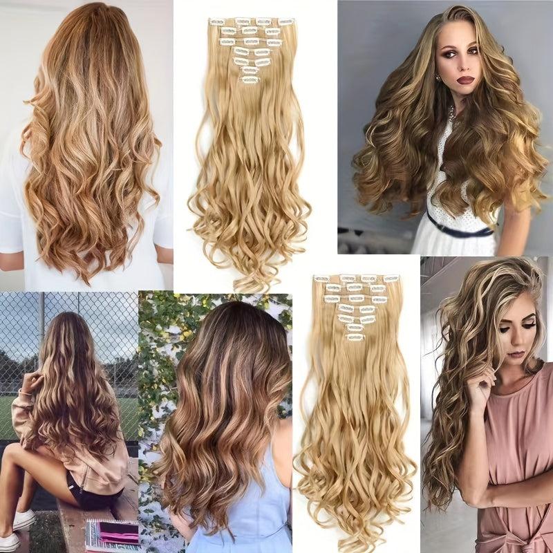 7pcs Long Curly Wavy Clip In Hair Extensions Synthetic Natural Daily Use