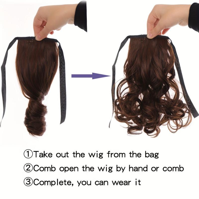 Short Curly Wavy Ponytail Extensions with Ribbon Tie - Synthetic Hair Extensions