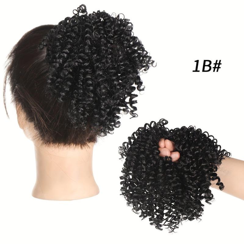 Afro Kinky Curly Ponytail Extensions Synthetic Hair Bun Updo with Elastic Band