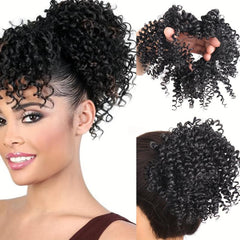 Afro Kinky Curly Ponytail Extensions Synthetic Hair Bun Updo with Elastic Band