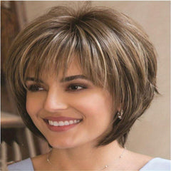 20-32cm Gradual Change Short Hair Skewed Bangs Fluffy Wig Synthetic Natural Look