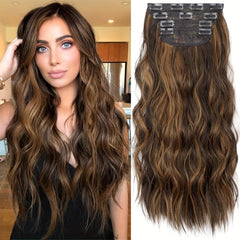 4pcs 50.8cm Clip In Hair Extensions Wavy Curly Synthetic Fiber Hairpieces