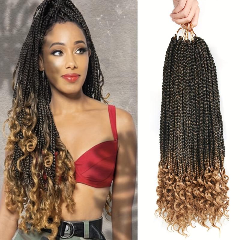 Boho Crochet Hair Extension Box Braid Curly Ends 45-72cm
