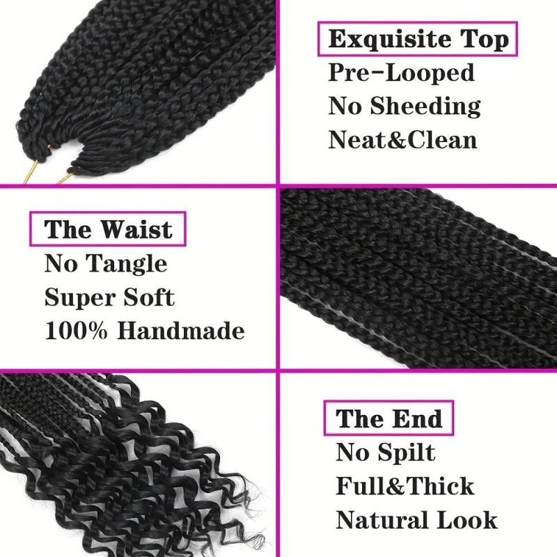 Boho Crochet Hair Extension Box Braid Curly Ends 45-72cm
