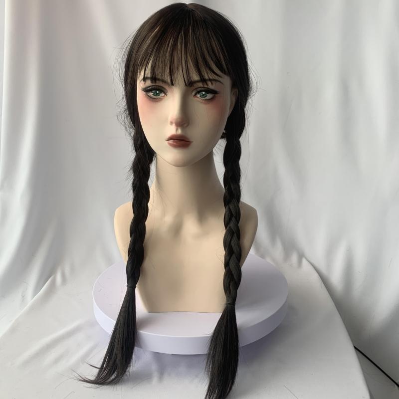 Long Pigtails Costume Wig with Bangs for Women Girls Movie Cosplay