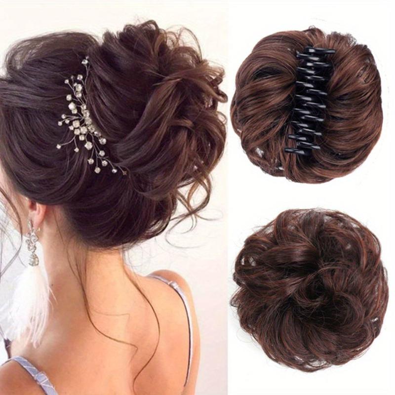 Messy Curly Wavy Hair Bun Clip In Hairpiece for Women Girls