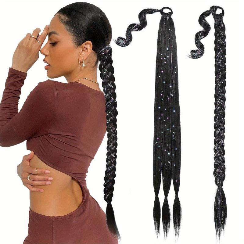 86 cm Blonde Braided Ponytail Extension with Silvery Tinsel Straight