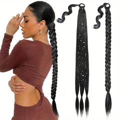 86 cm Blonde Braided Ponytail Extension with Silvery Tinsel Straight