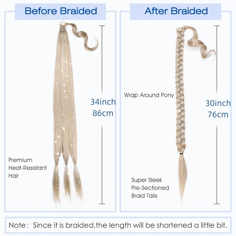 86 cm Blonde Braided Ponytail Extension with Silvery Tinsel Straight