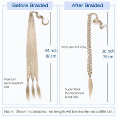 86 cm Blonde Braided Ponytail Extension with Silvery Tinsel Straight