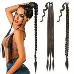 86 cm Blonde Braided Ponytail Extension with Silvery Tinsel Straight