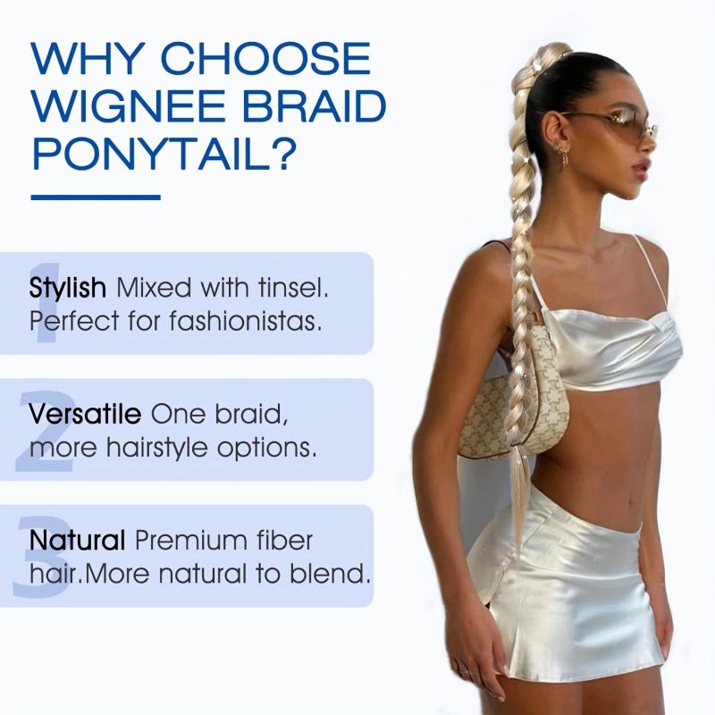 86 cm Blonde Braided Ponytail Extension with Silvery Tinsel Straight
