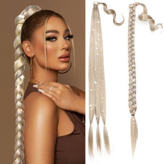 86 cm Blonde Braided Ponytail Extension with Silvery Tinsel Straight