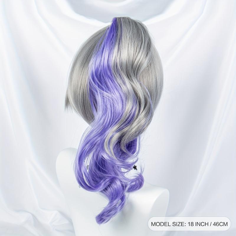 Silvery Wig With Purple Ponytail Synthetic Wig With Bangs Anime Cosplay