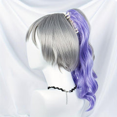 Silvery Wig With Purple Ponytail Synthetic Wig With Bangs Anime Cosplay