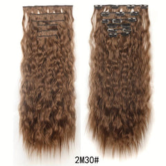 6 Pcs Set Synthetic Hair Clip In Long Wavy Hair Extensions Ombre Hairpieces