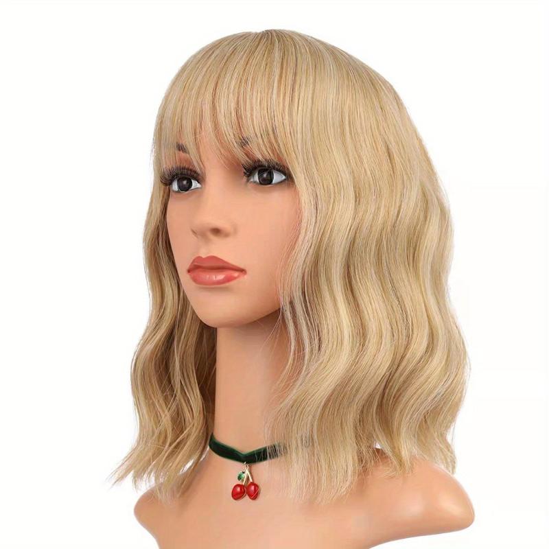 Curly Bob Wig With Bangs Short Bob Wavy Hair Wigs Wine Red