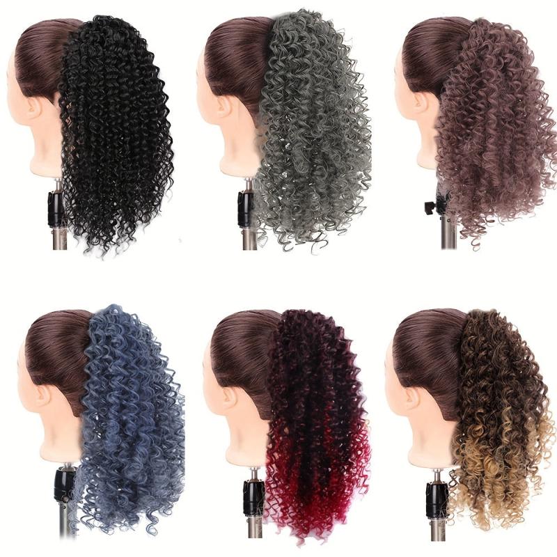 Afro Kinky Curly Drawstring Ponytail Extensions Clip In Ombre Hairpieces