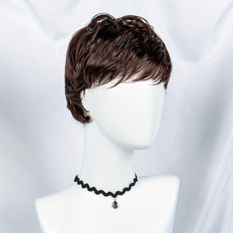 Short Straight Pixie Wig Bob Cut Wig With Bangs Synthetic Wig