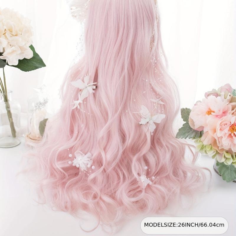 Pink Curly Synthetic Wig With Bangs 66 cm